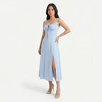 Women's Corset Tie Front Midi Dress with Split