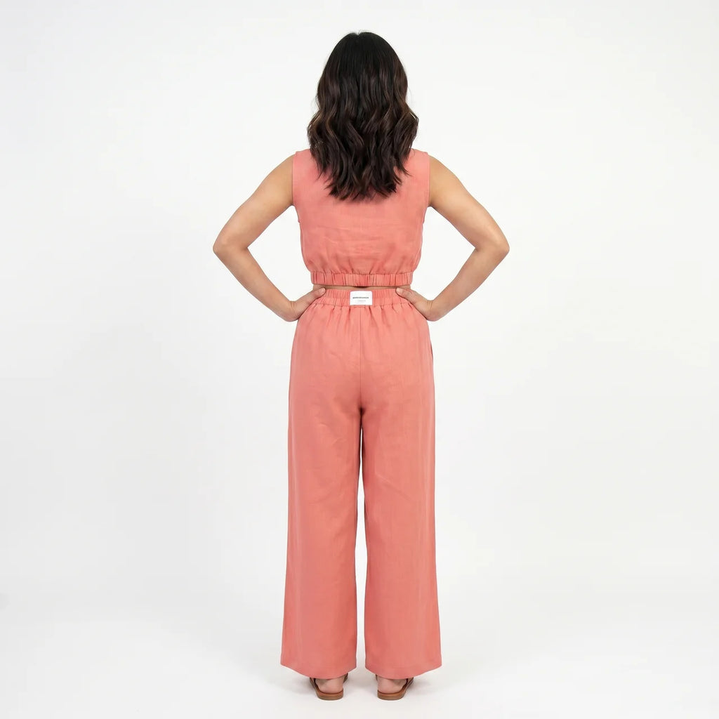 Women's Linen Sleeveless Top and Wide Leg Trousers Two Piece Set