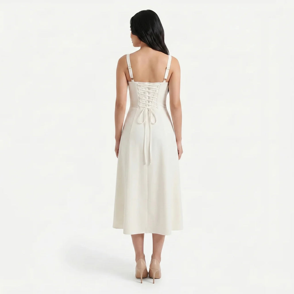 Women's Corset Tie Front Midi Dress with Split