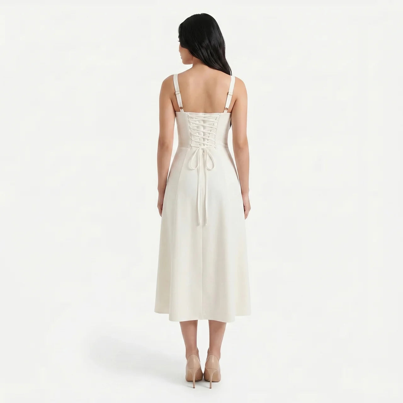 Women's Corset Tie Front Midi Dress with Split