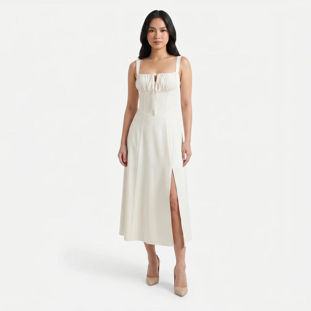 Women's Corset Tie Front Midi Dress with Split