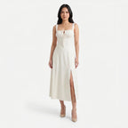Women's Corset Tie Front Midi Dress with Split