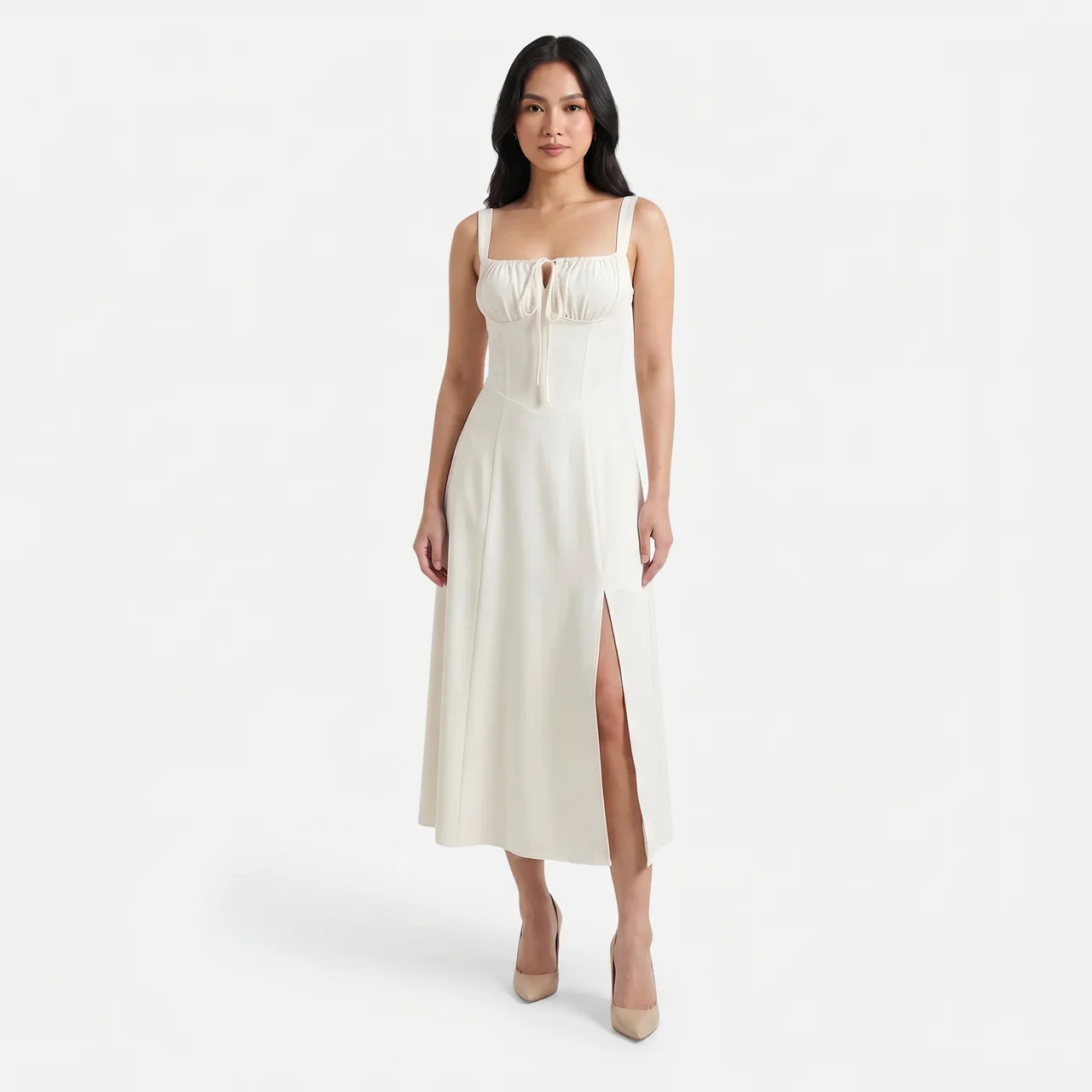 Women's Corset Tie Front Midi Dress with Split