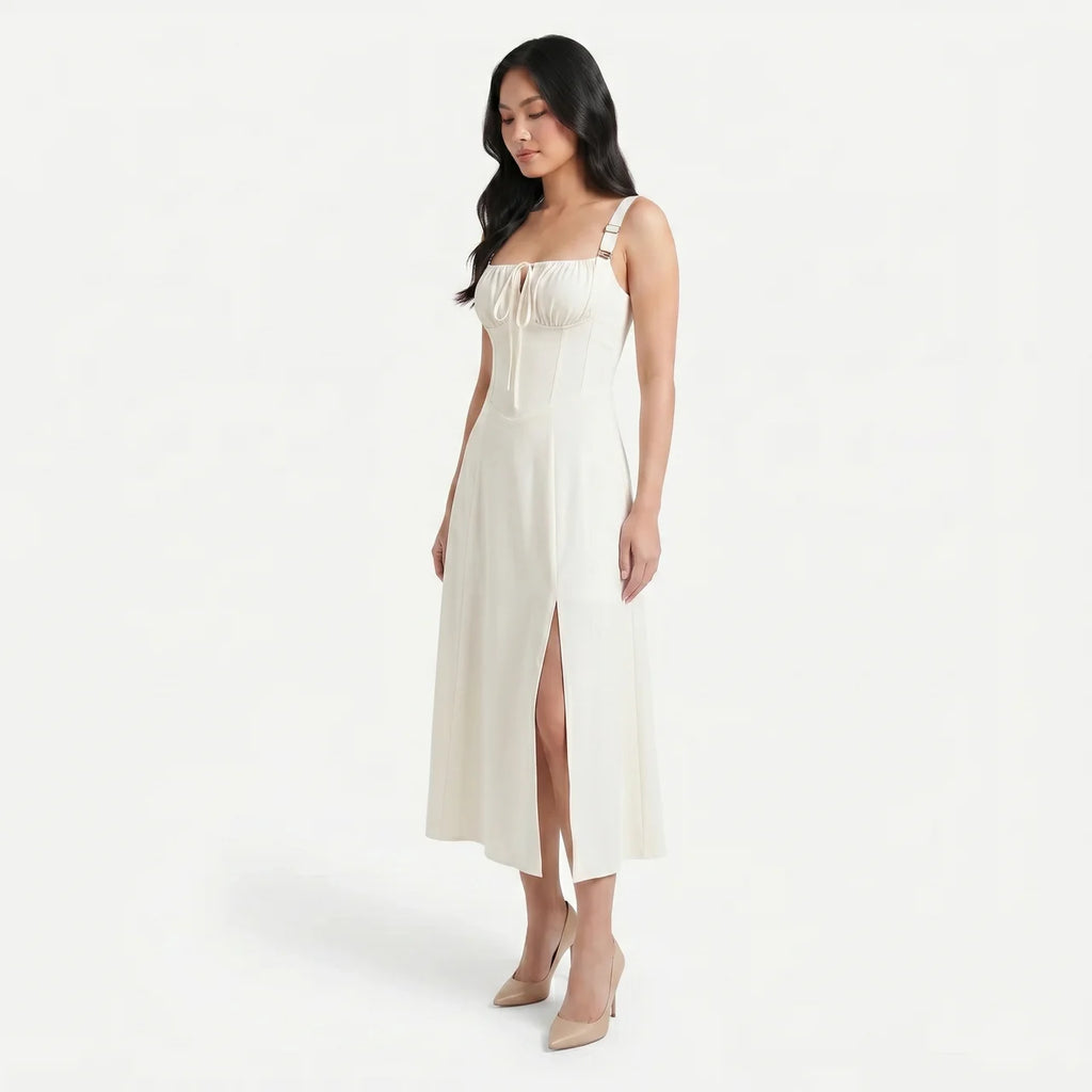 Women's Corset Tie Front Midi Dress with Split
