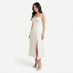 Women's Corset Tie Front Midi Dress with Split