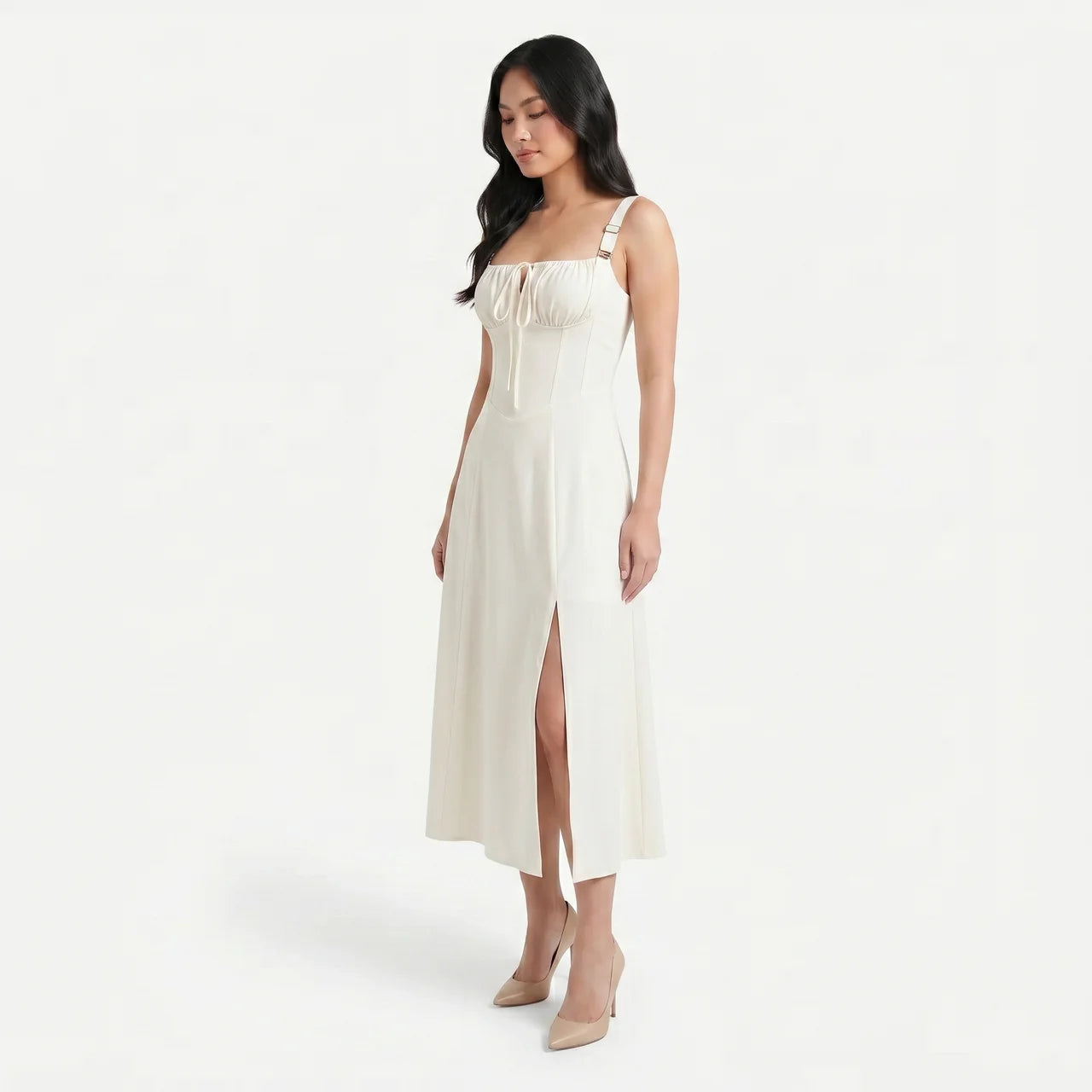 Women's Corset Tie Front Midi Dress with Split