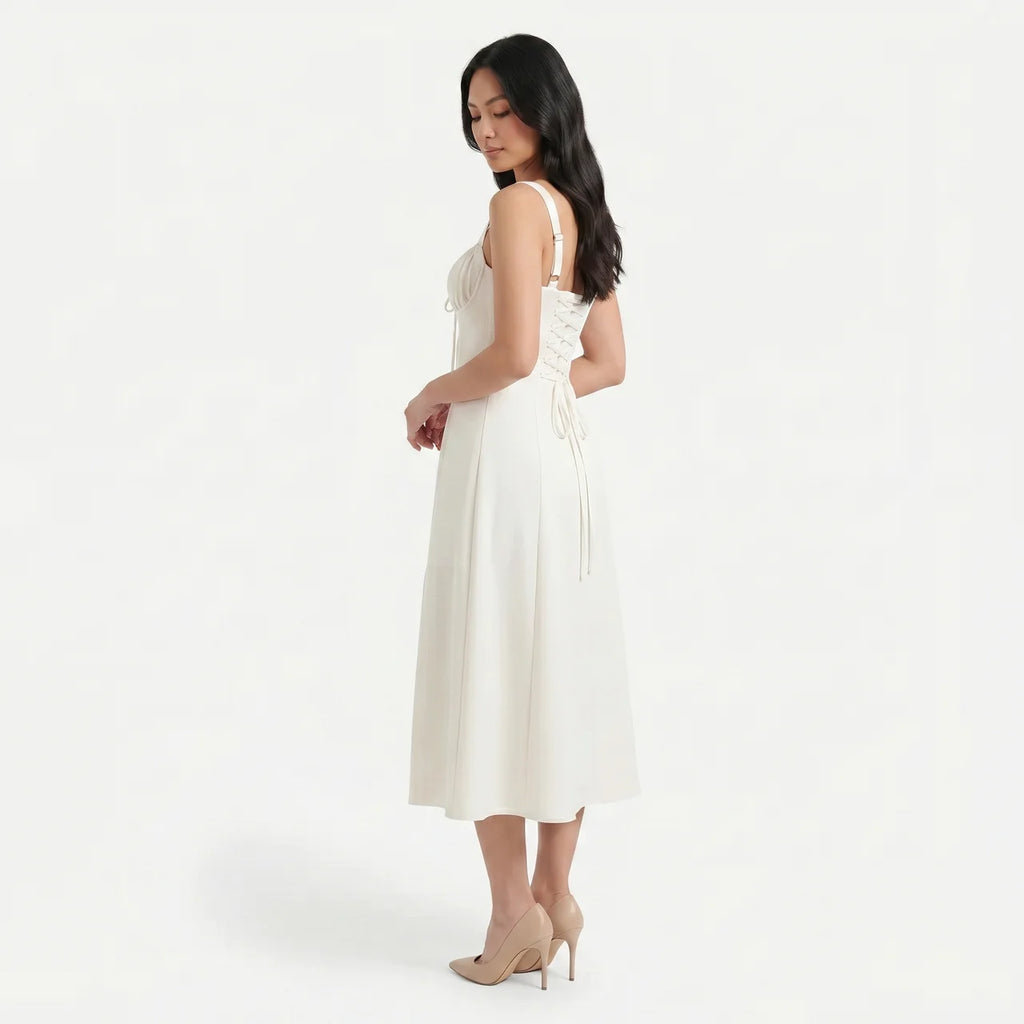 Women's Corset Tie Front Midi Dress with Split