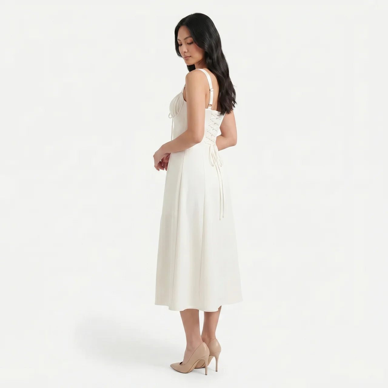 Women's Corset Tie Front Midi Dress with Split