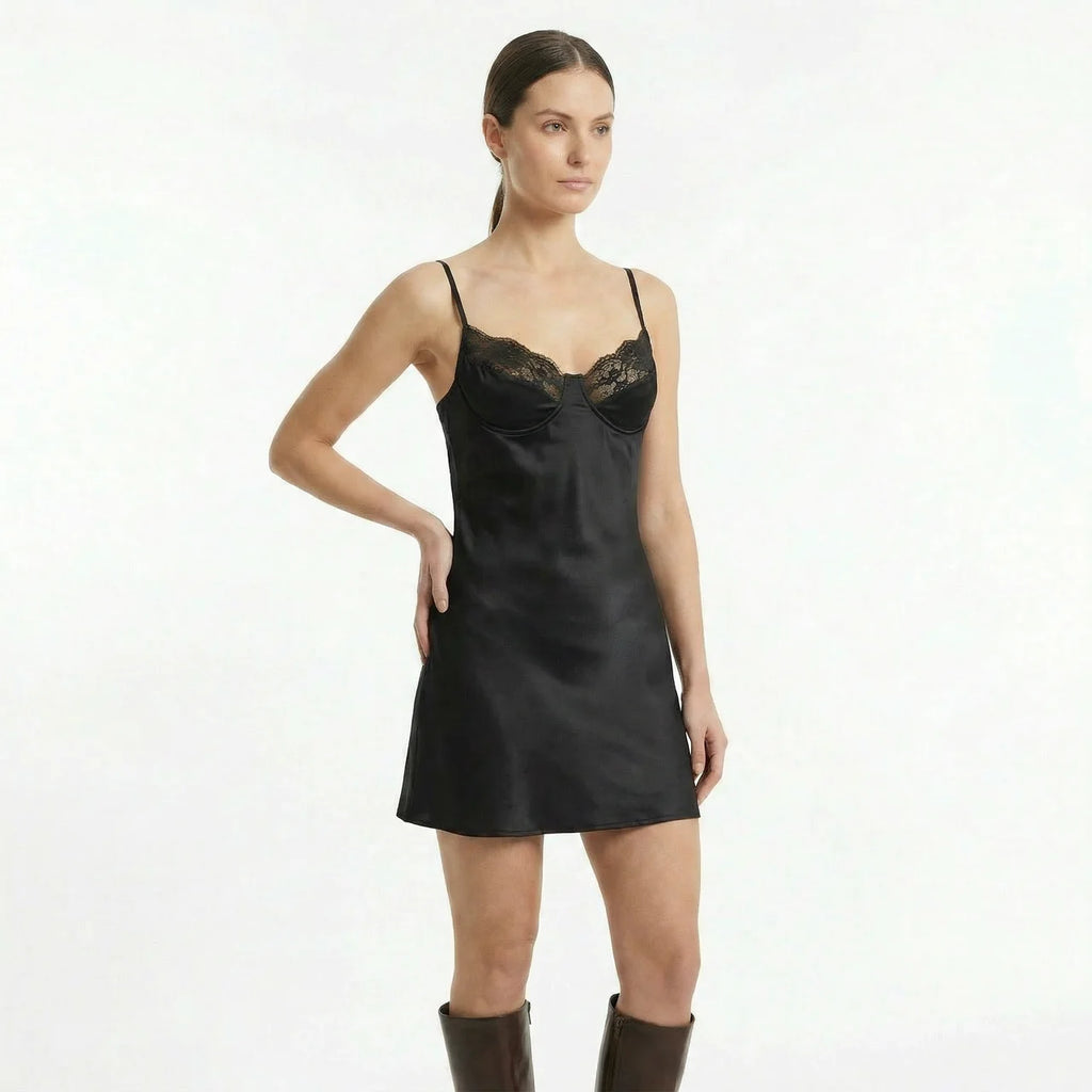 Women's Lace Slip Satin Mini Dress