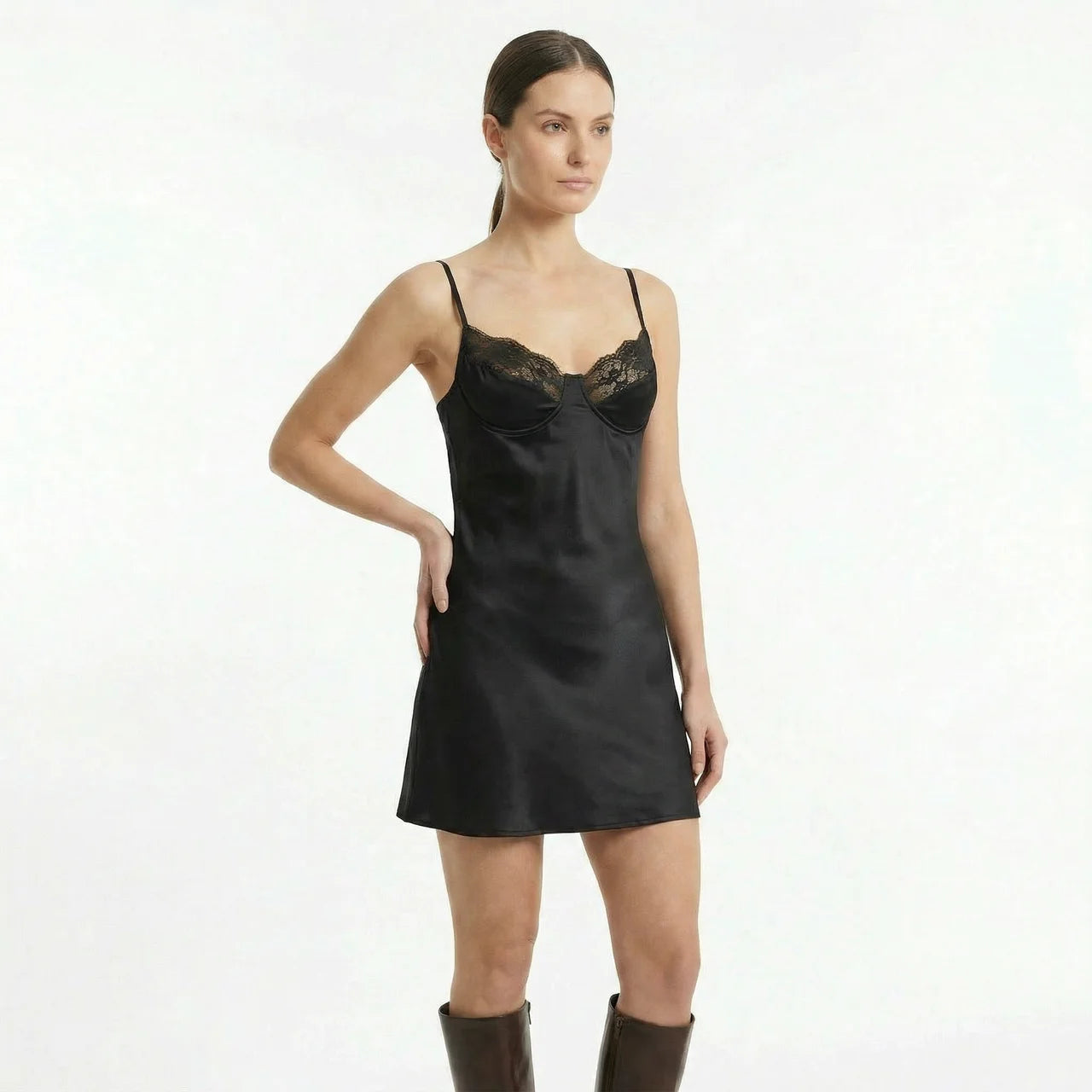 Women's Lace Slip Satin Mini Dress