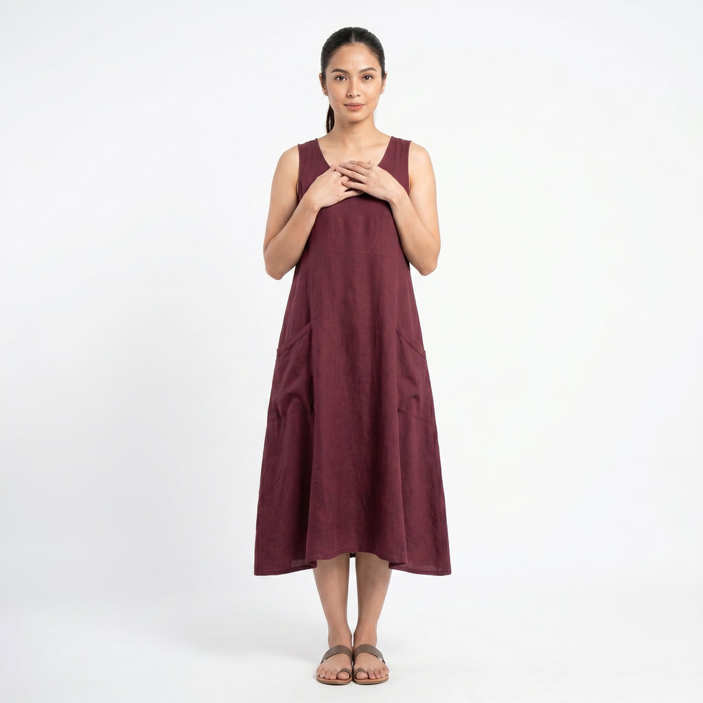 Women's Sleeveless A-Line Midi Dress with Pockets