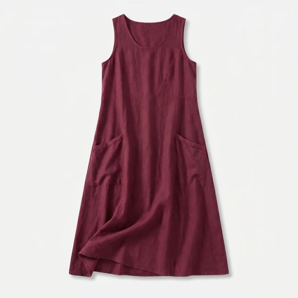 Women's Sleeveless A-Line Midi Dress with Pockets