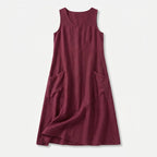 Women's Sleeveless A-Line Midi Dress with Pockets