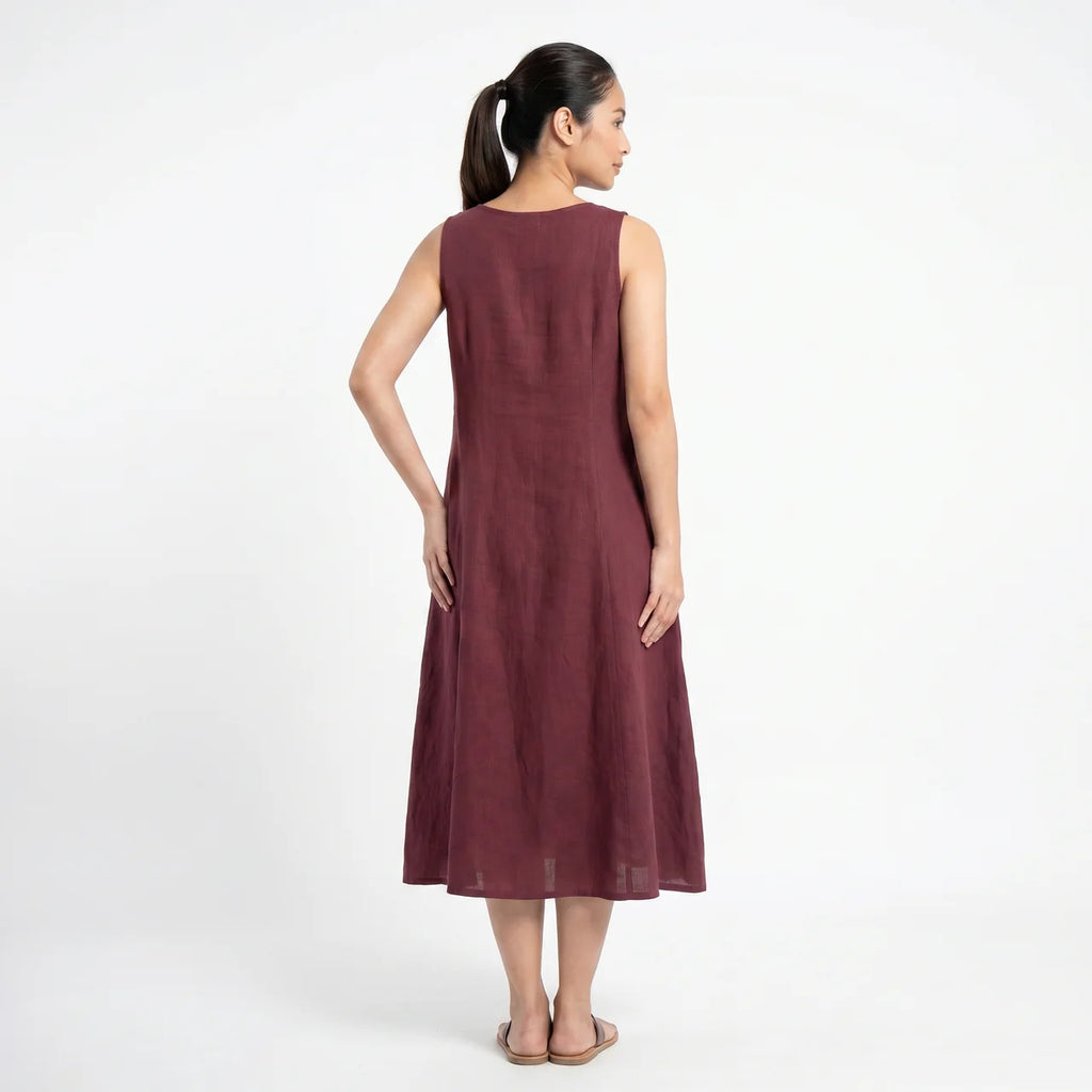 Women's Sleeveless A-Line Midi Dress with Pockets