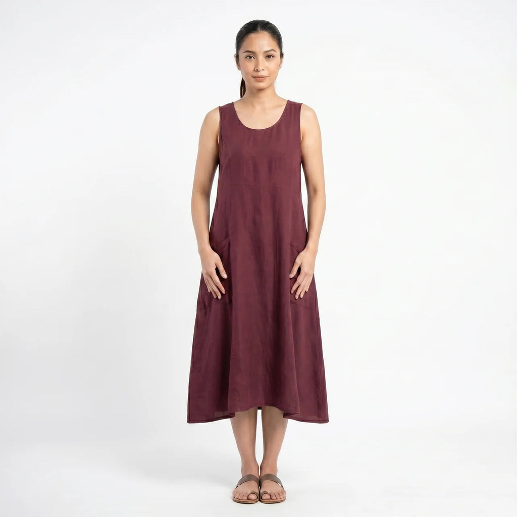 Women's Sleeveless A-Line Midi Dress with Pockets