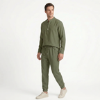 Birchbourne - Men’s Summer Linen Stand Collar Half Button Top and Drawstring Pants Set
