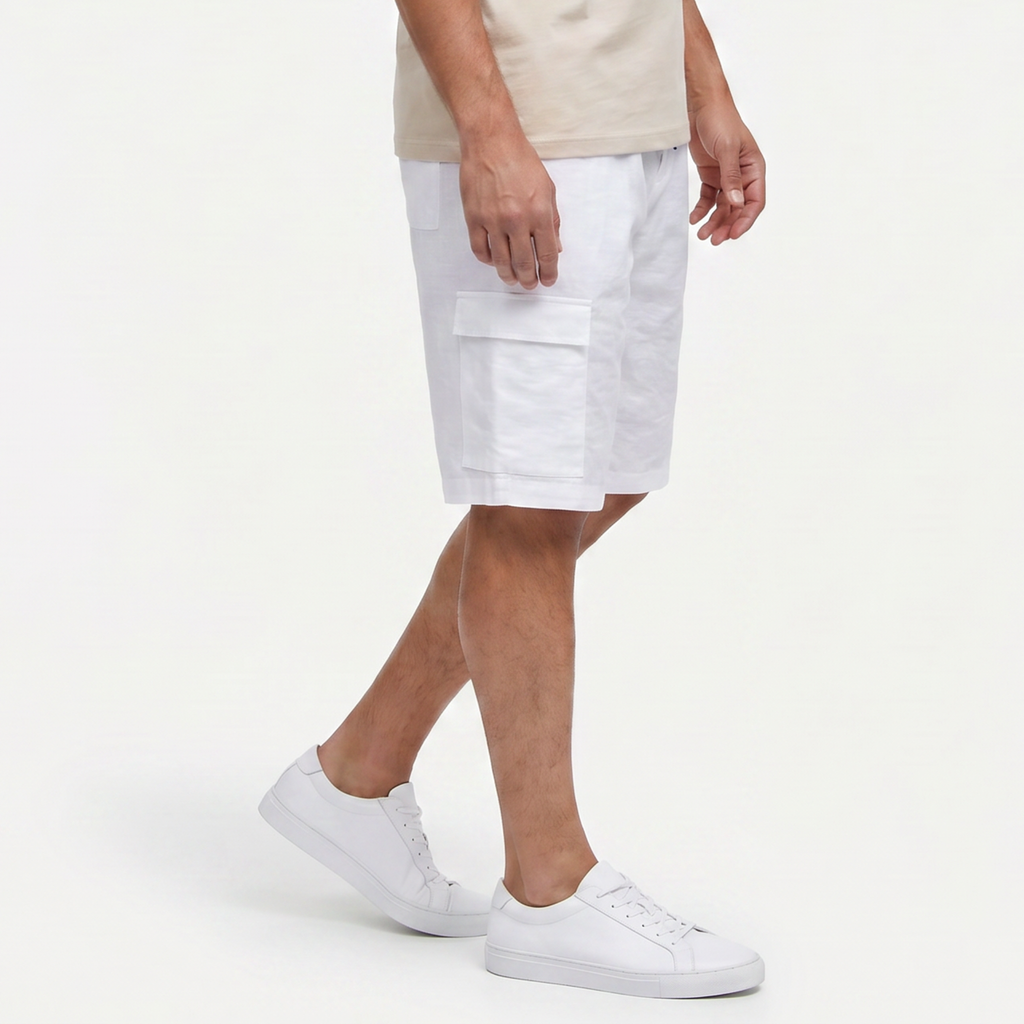 Men's Linen Cargo Shorts Drawstring Waist