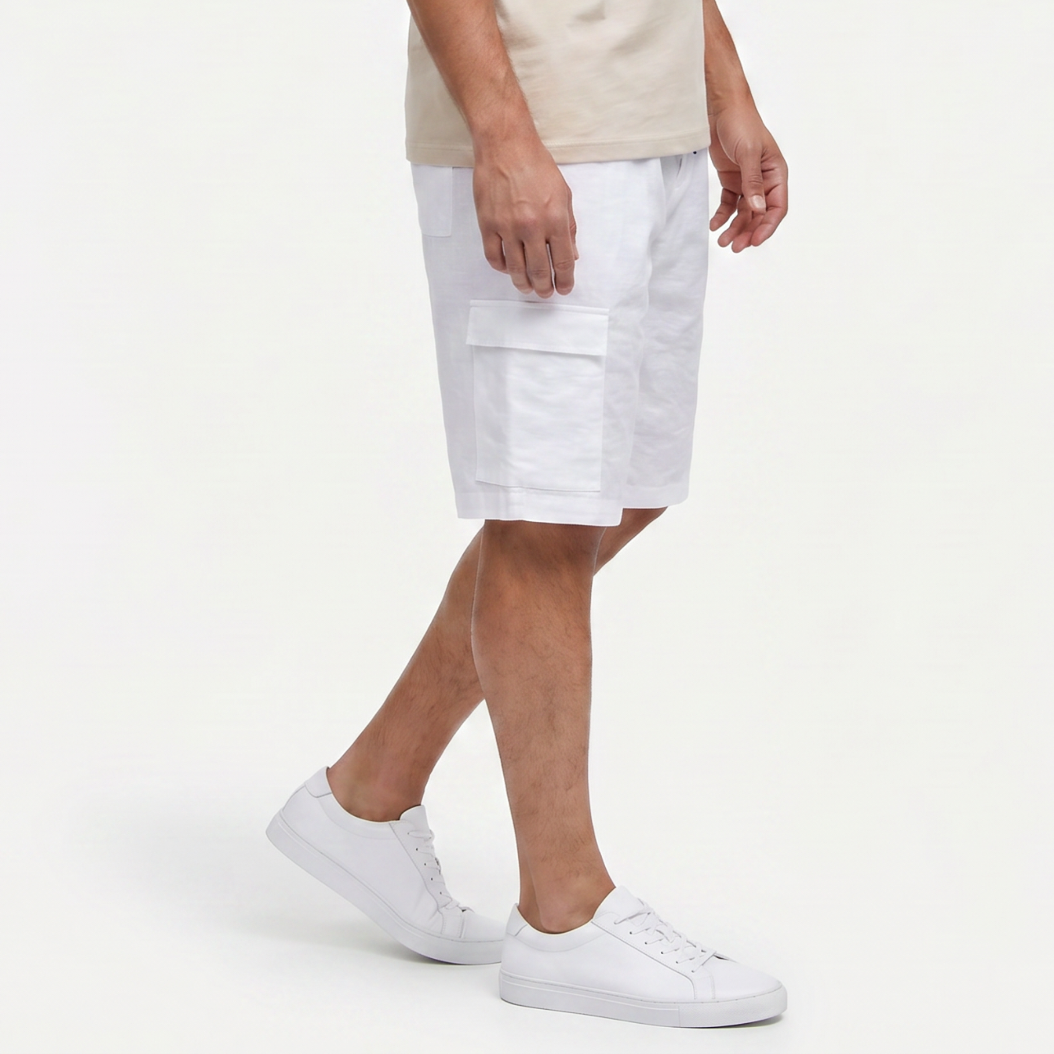 Men's Linen Cargo Shorts Drawstring Waist