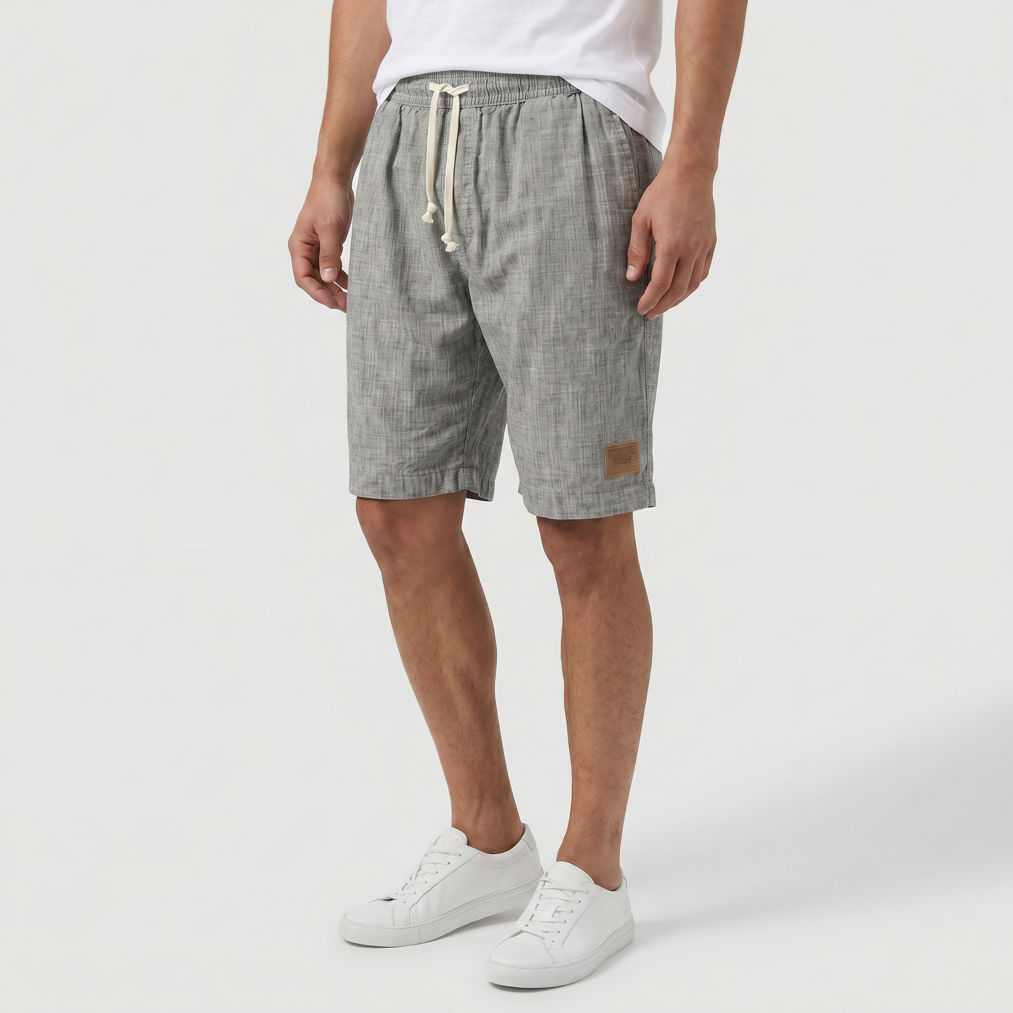 Men's Linen Shorts - Elasticated Waist Drawstring Summer Beach Shorts