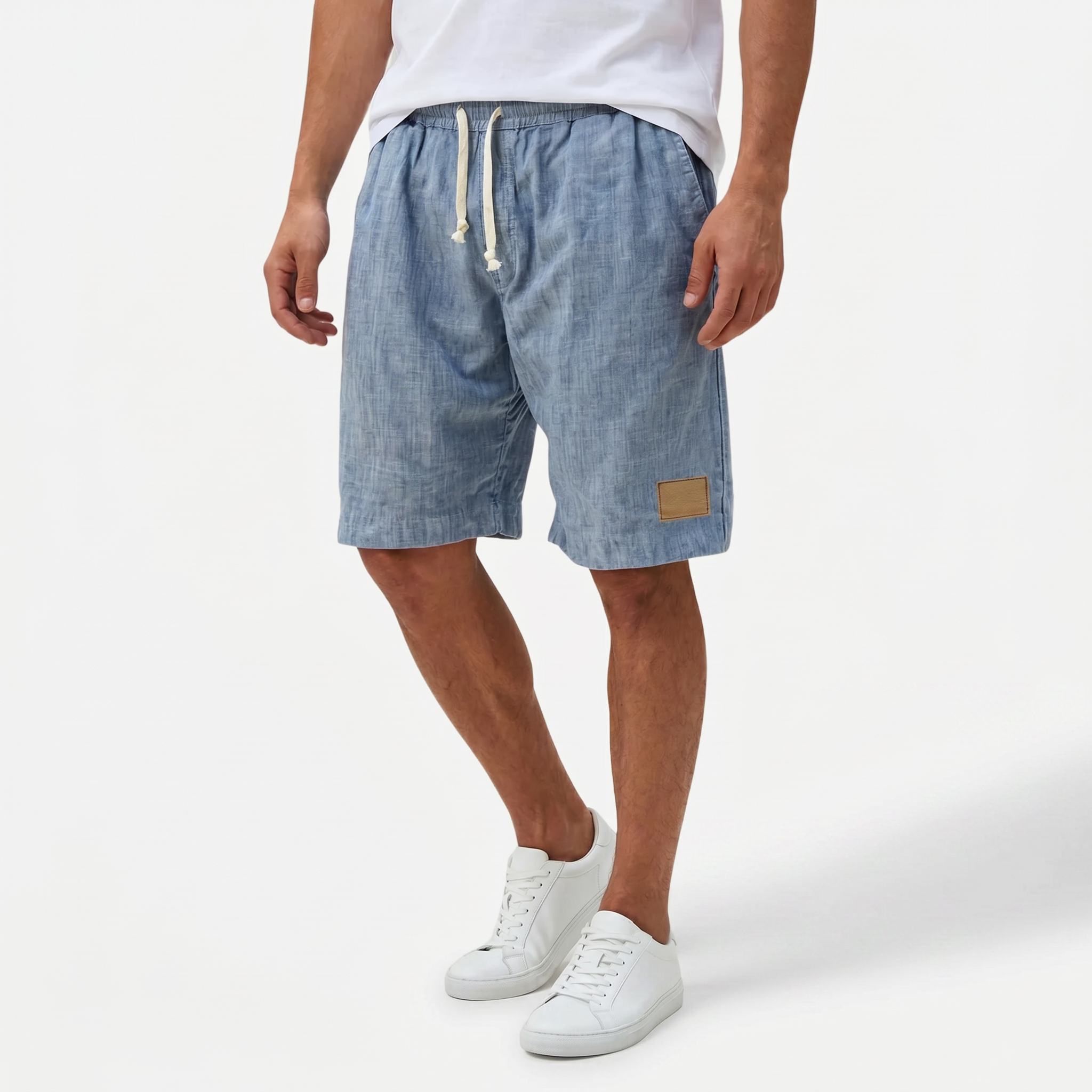 Men's Linen Shorts - Elasticated Waist Drawstring Summer Beach Shorts