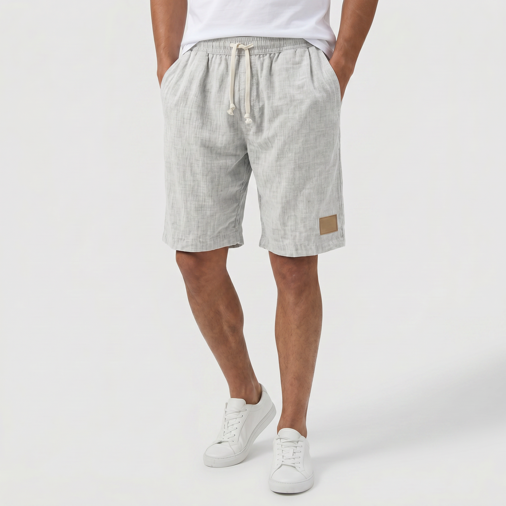 Men's Linen Shorts - Elasticated Waist Drawstring Summer Beach Shorts