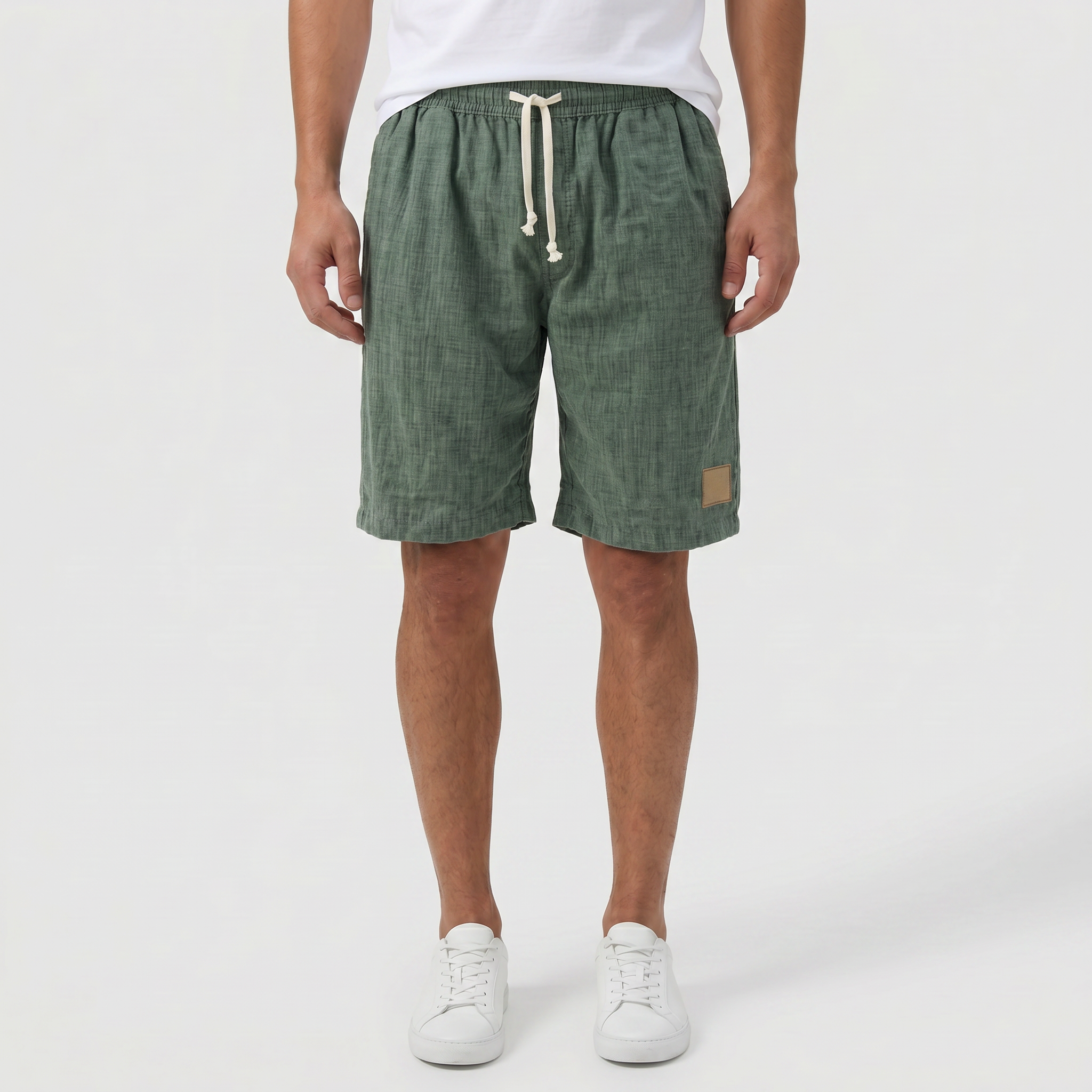 Men's Linen Shorts - Elasticated Waist Drawstring Summer Beach Shorts