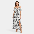 Women's Floral Off Shoulder Wrap Maxi Dress with Split